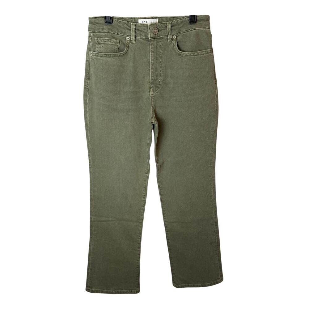 La‎ Ligne Jeans Womens 26 High Rise Straight Olive Green Stretch Designer Luxury